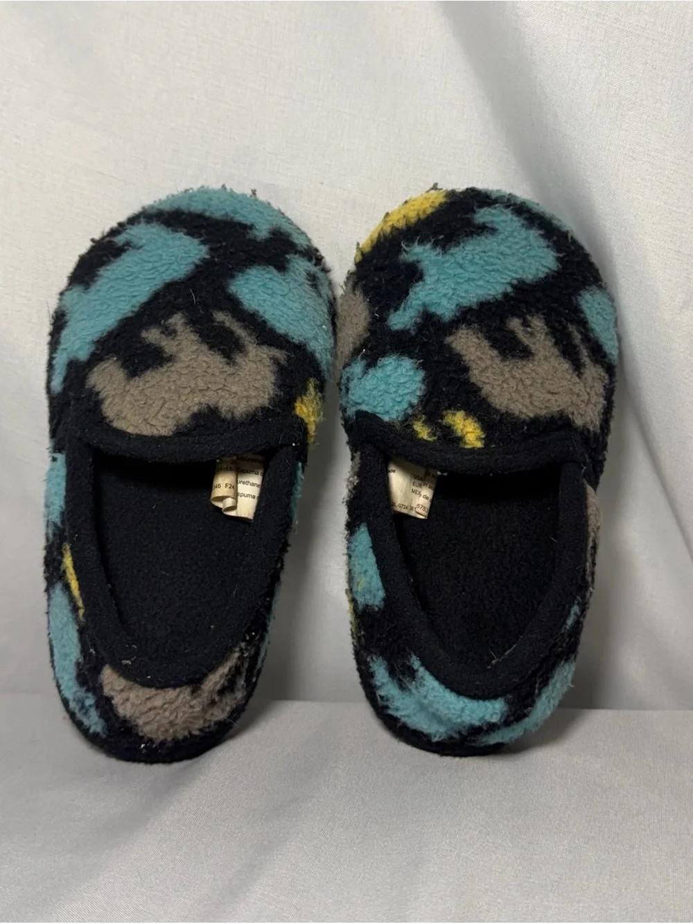 Cozy Fuzzy Slip-On Slippers in Black, Teal & Yellow